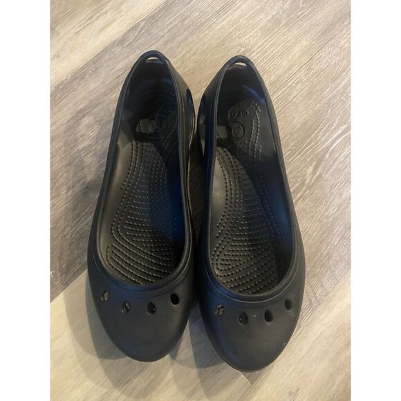 Crocs Kadee Ballet Flats Shoes Women's Sz 9 Black Rubber Slingback Slip On - Picture 1 of 8